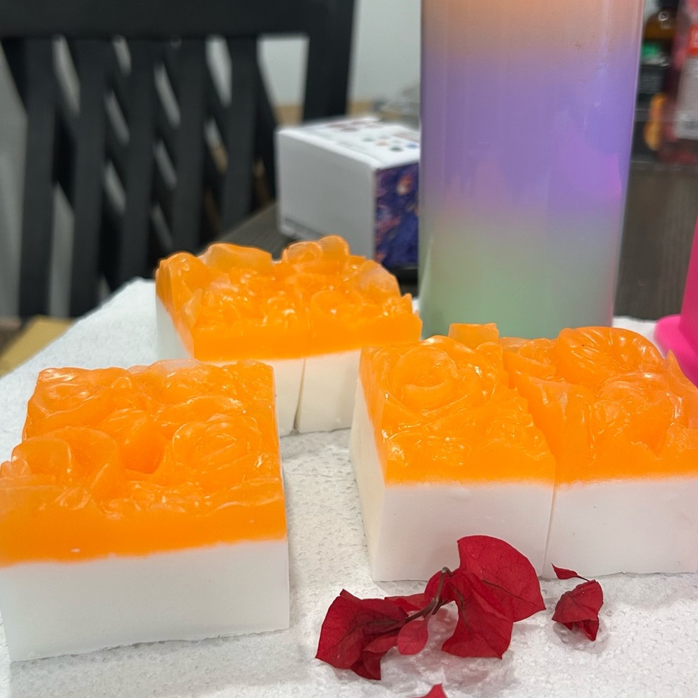 Orange and White Handmade Soap with  rice and honey to Lightning and soften $8